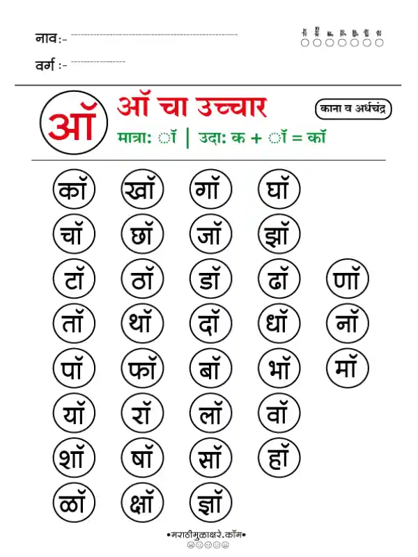 Marathi Choudahadi Chart मराठी चौदाखडी चार्ट ऑ